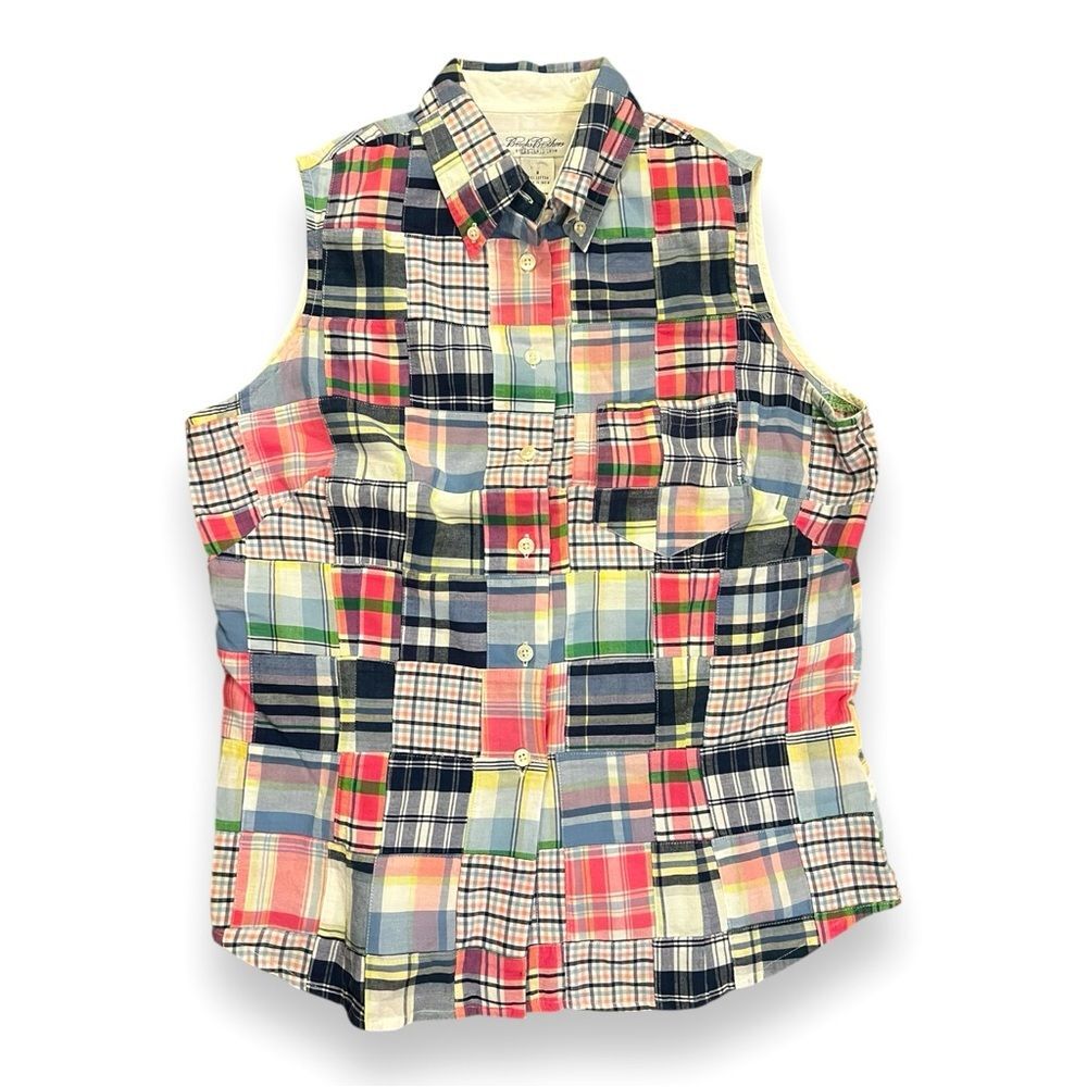 Brooks Brothers Woman's Madras Sleeveless Button Patchwork Shirt Multi  Size 8